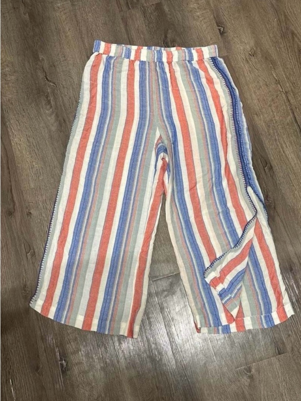 Chelsea & Theodore Striped Wide Leg Cropped Pants Size L 100 % Cotton